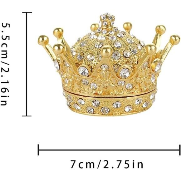 HandPainted Gold Crown Figurine Jewelry TrinketBox Wedding Favor Gift RingHolder - Picture 5 of 6